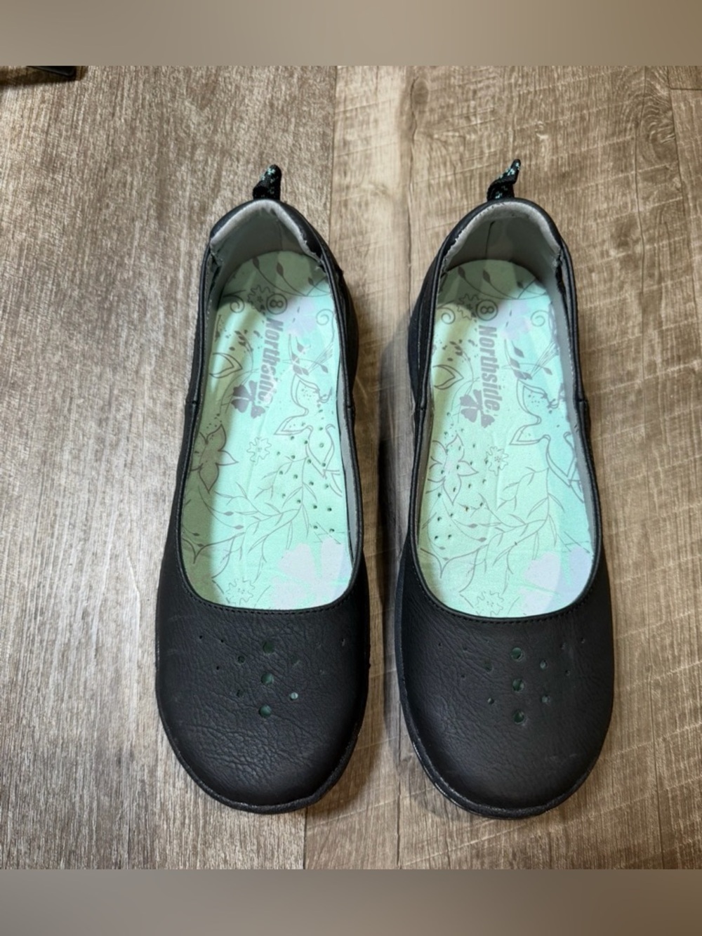 NORTHSIDE Sz 8 Black w gray stitch Mary Jane Comfort slide Shoes